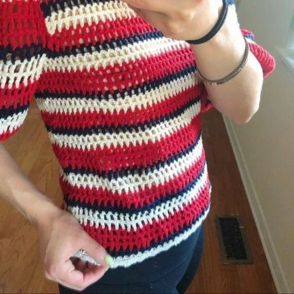 Ulla Johnson Amata Puff Sleeve Striped Sweater Red XSP - Picture 5 of 8